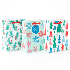 Festive Christmas Gift Bag Multipack - Trees, Holly & Snowflakes