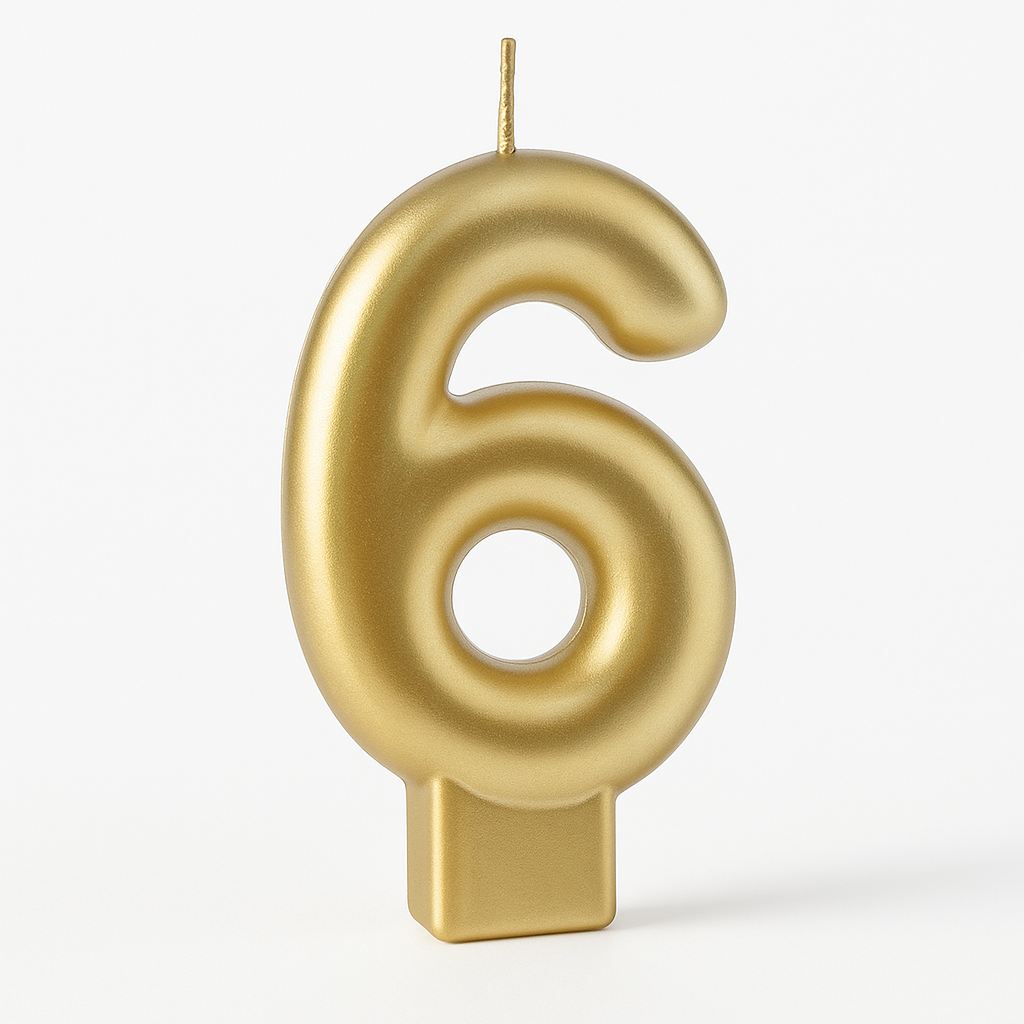 Metallic Gold Number 6 Candle