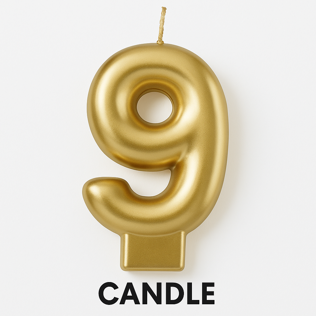 Metallic Gold Number 9 Candle