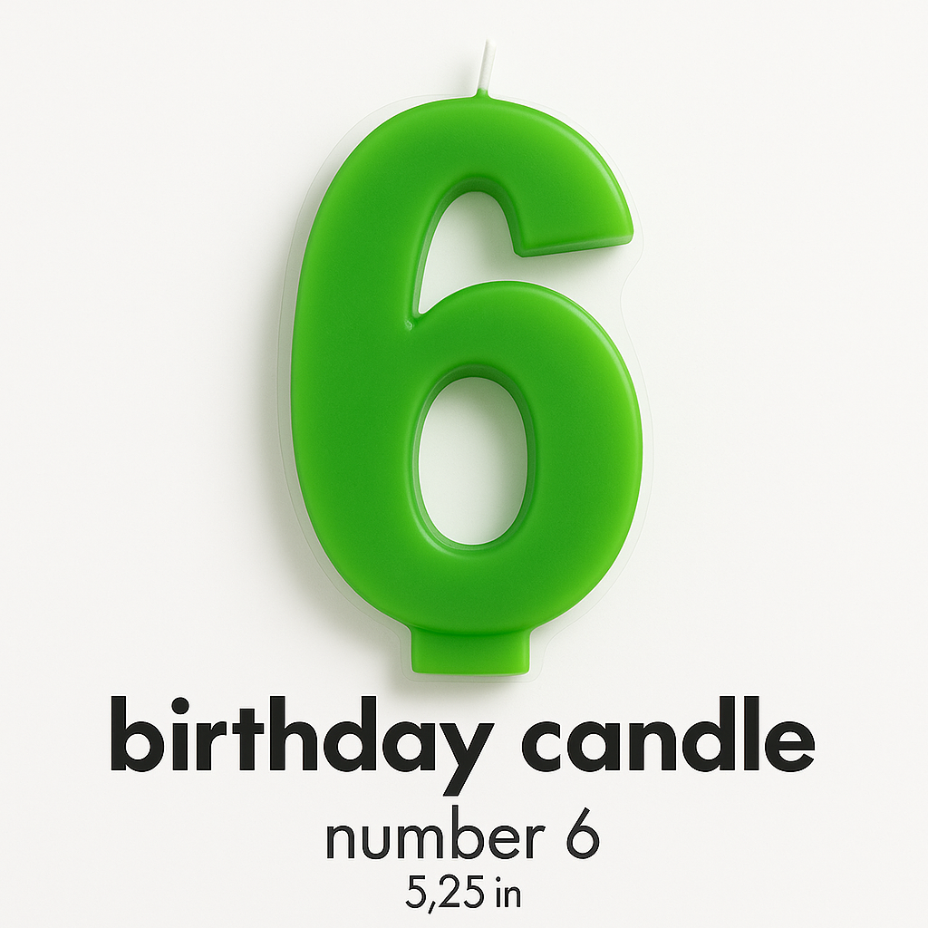 Festive Green Number 6 Birthday Candle, 5.25-Inch