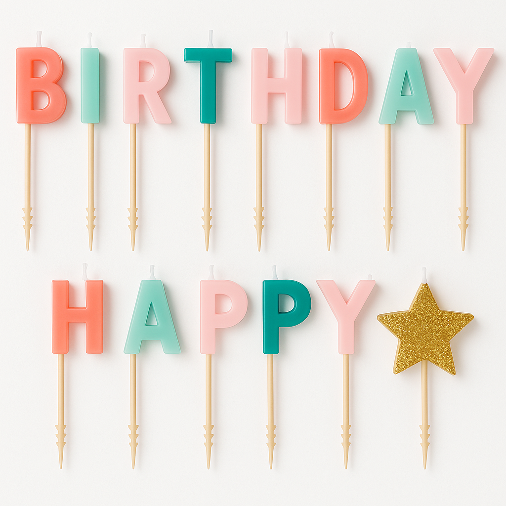 Pastel "Happy Birthday" Letter Candle Set with Glitter Star