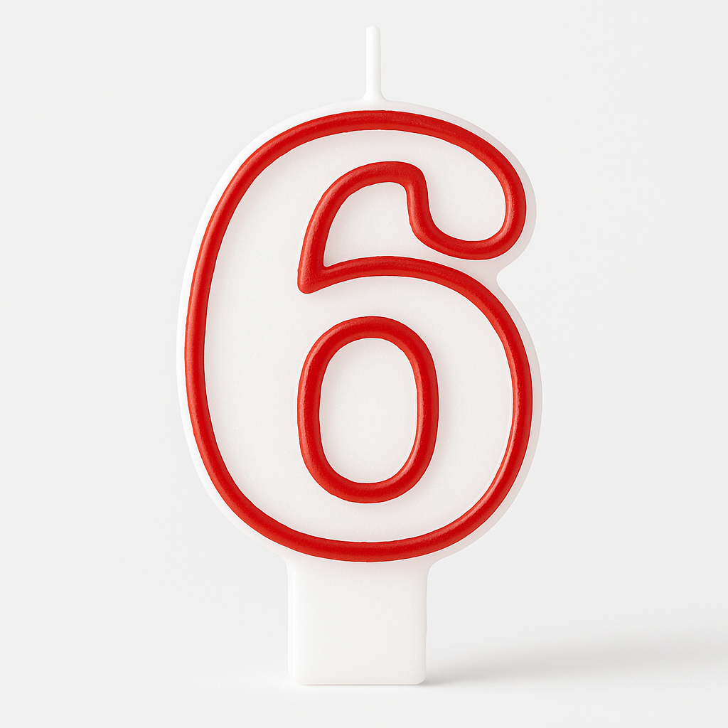 Red & White Number 6 Birthday Candle