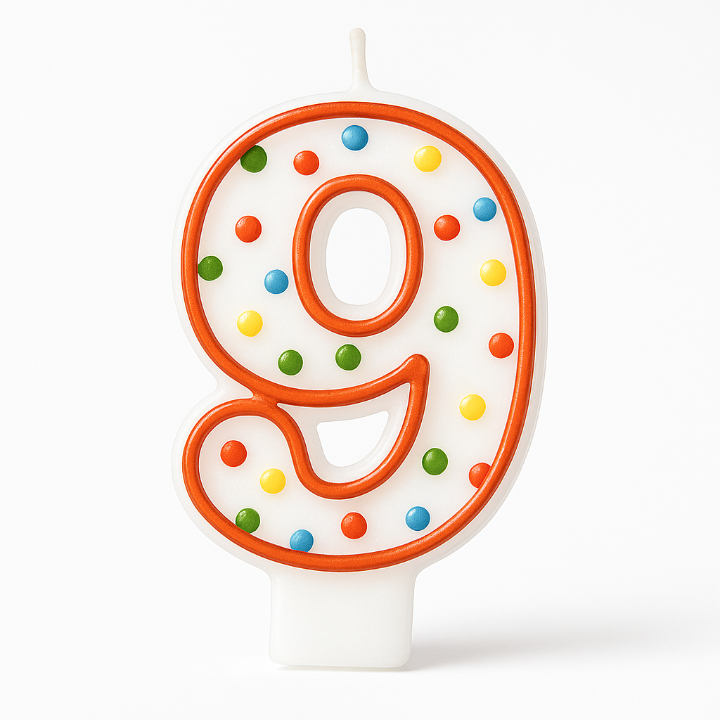 Polka Dots Number 9 Birthday Candle