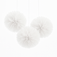 Whimsical White Tulle Fluffy Decorations - 3 Pack