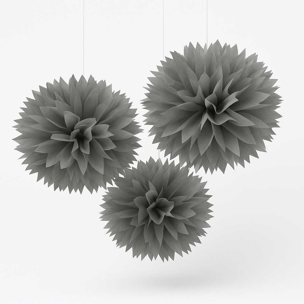 Silver Tissue Pom Pom Decorations, 16-Inch, 3-Pack
