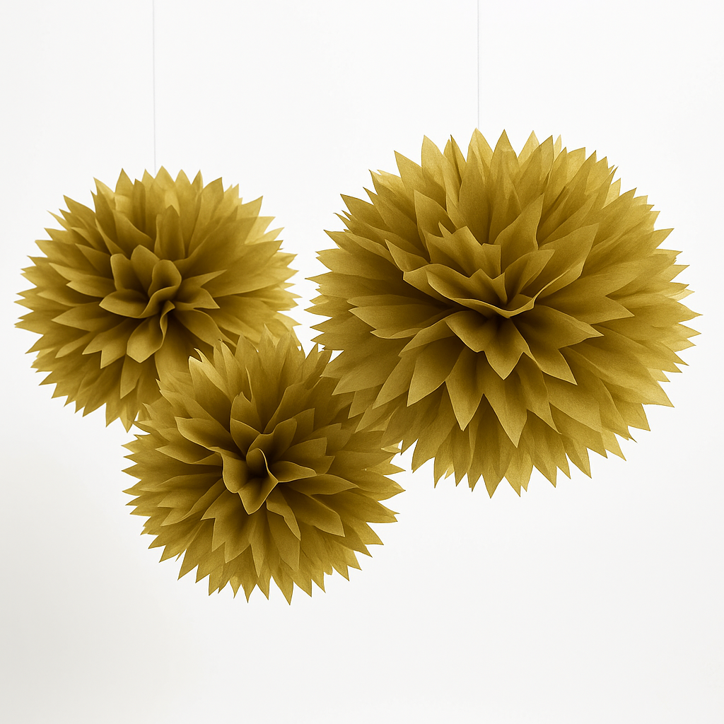 Golden Fluffy Pom-Pom Decorations