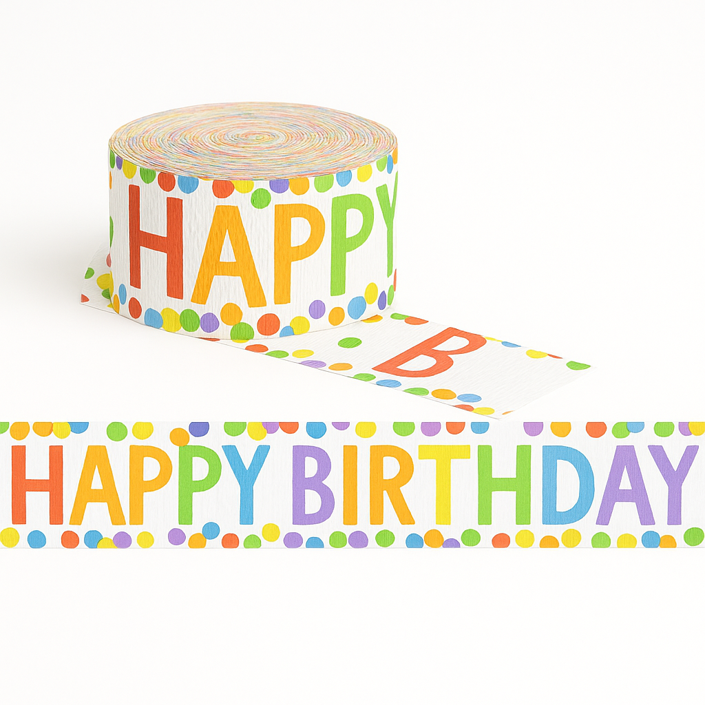 Rainbow "Happy Birthday" Crepe Paper Streamer Decoration, 81 ft