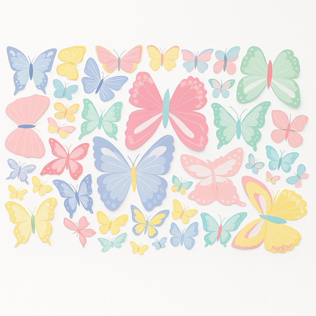 3D Butterfly Cutout Decorations Pack, Multi-Coloured, 30-Piece Set