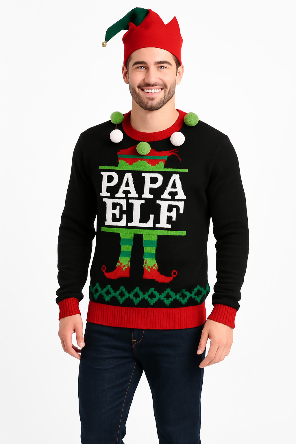 Festive Papa Elf Ugly Christmas Sweater