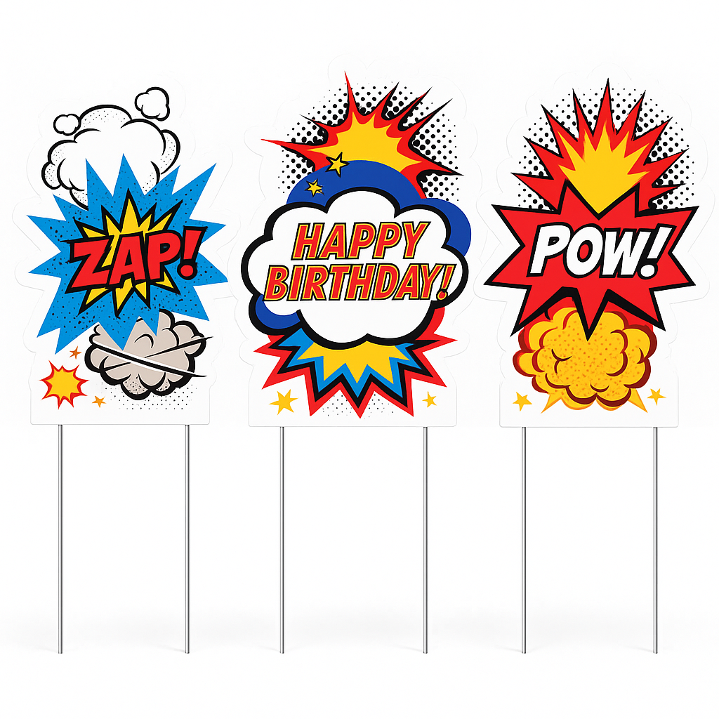 Superhero Birthday Lawn Signs - Comic Book Style