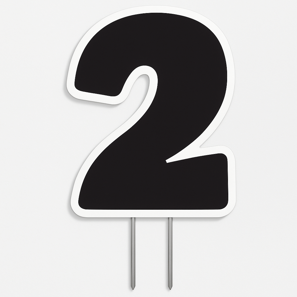 Bold Black Number 2 Yard Sign with Stakes - 24-Inch