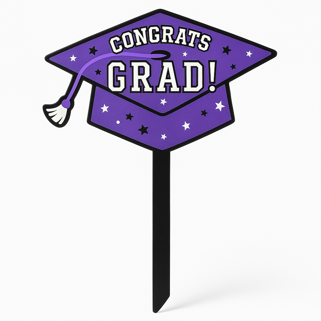 "Congrats Grad" Purple Lawn Sign for Graduation Celebrations