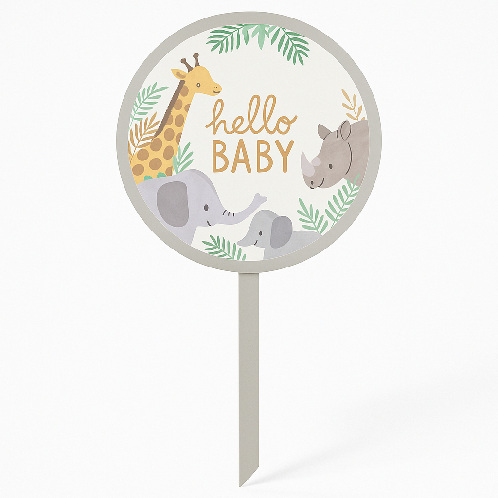 Soft Jungle "Hello Baby" MDF Lawn Sign for Baby Showers