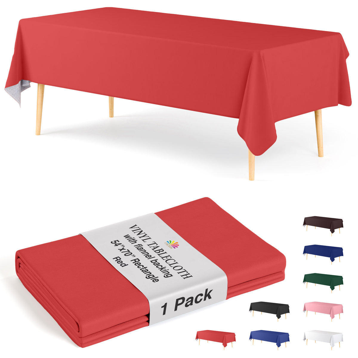Red Flannel Backed Plastic Table Cover 54 in. x 70 in.