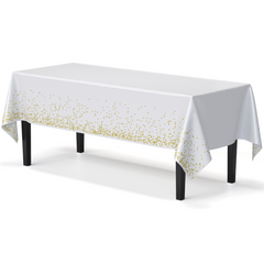Celebrate Printed Plastic Table Cover 54" x 108" White/Gold