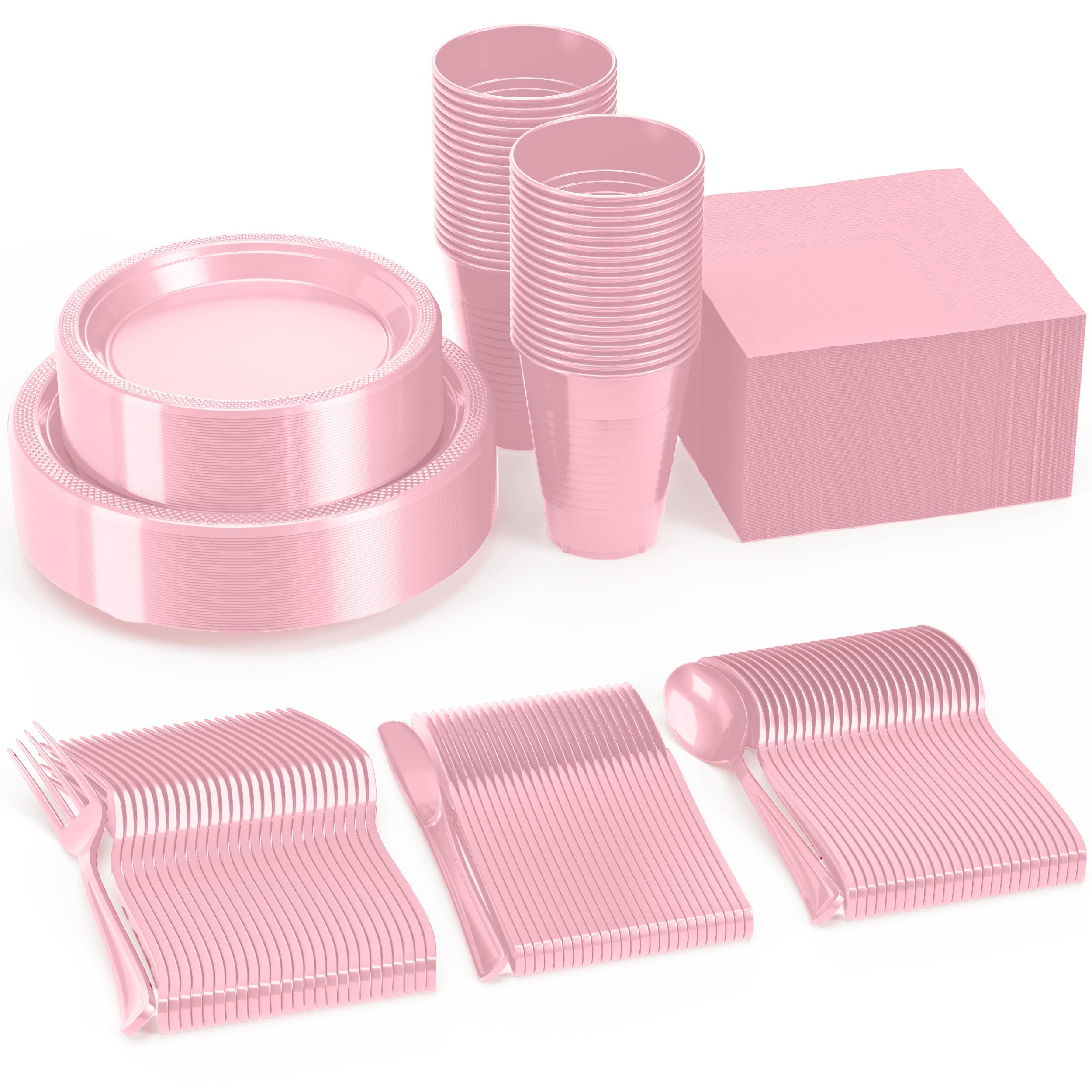 182 Pcs Pink Plastic Dinnerware Set | Setting for 26