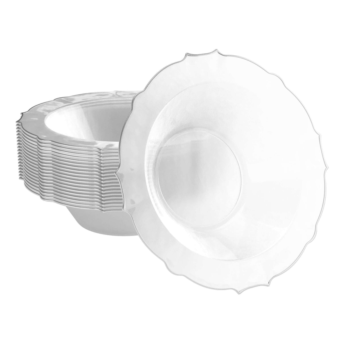 12 Oz. Clear/Silver Petal Bowls | 20 Count