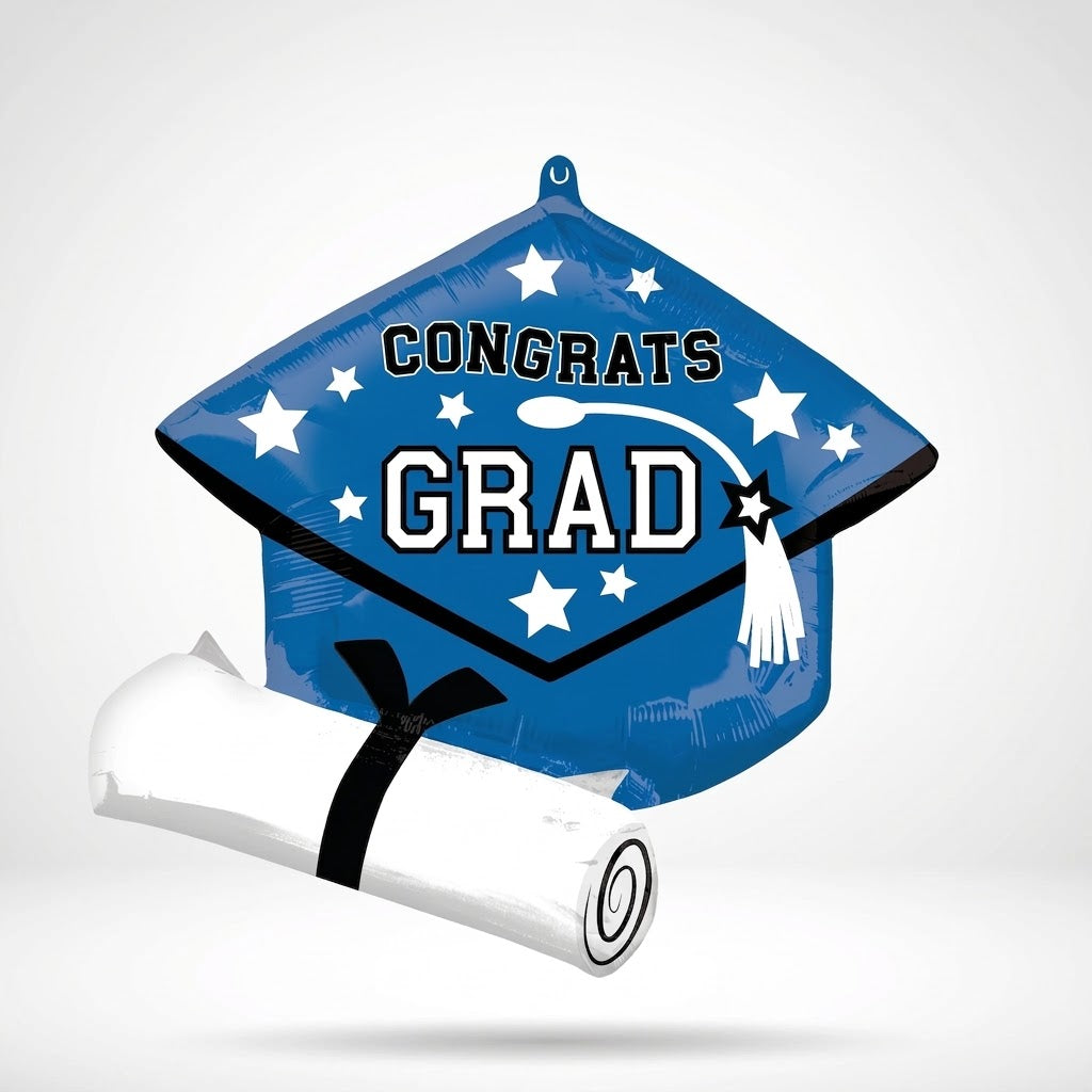 Blue Graduation Cap Super Shape Foil Balloon