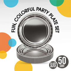7 In. Reflective Silver Paper Plates - 50 Ct.