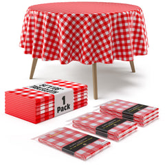 Round Red Gingham Plastic Table Cover | 84 in.