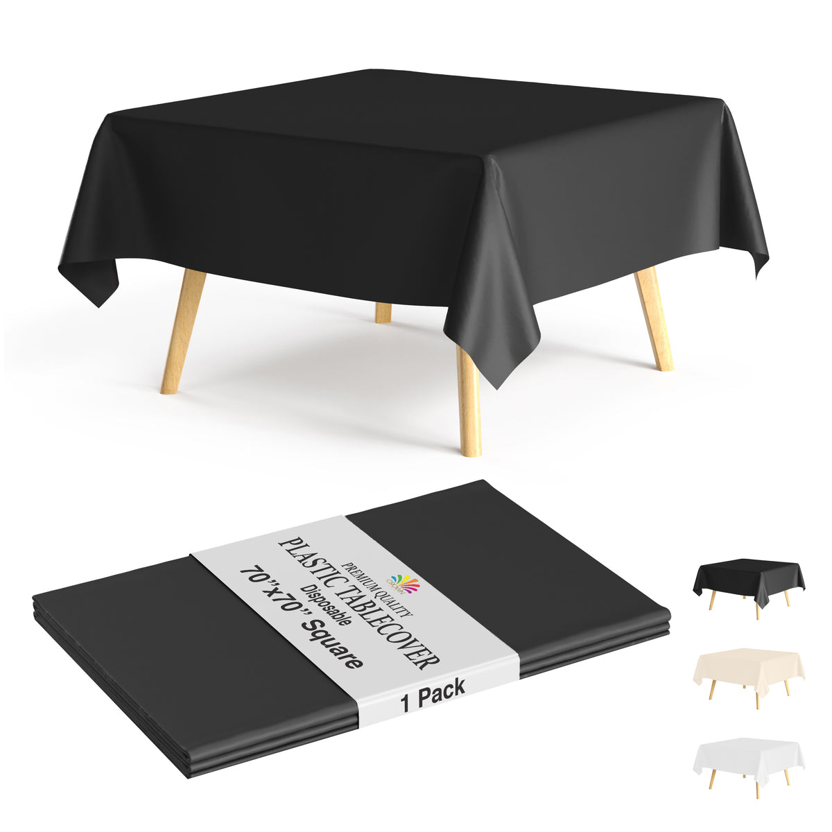 Premium Square Black Table Cover 70" x 70" | 1 Pack