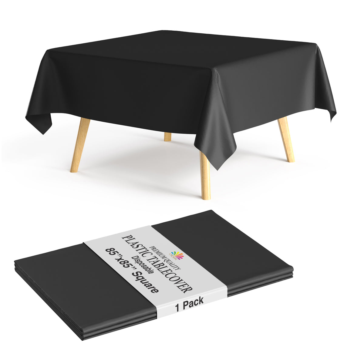 Premium Square Black Table Cover 85" x 85" | 1 Pack