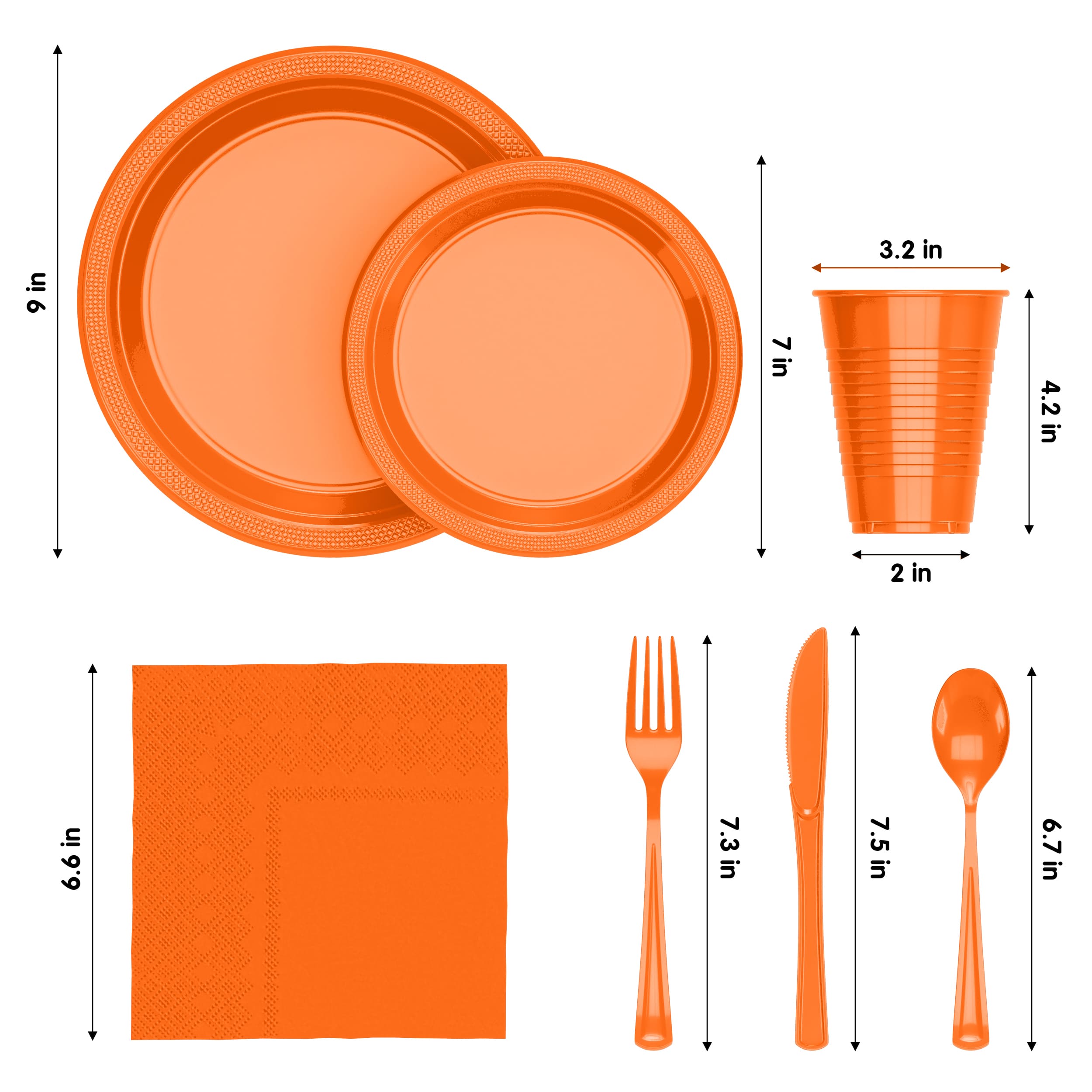 350 Pcs Orange Plastic Disposable Tableware Set