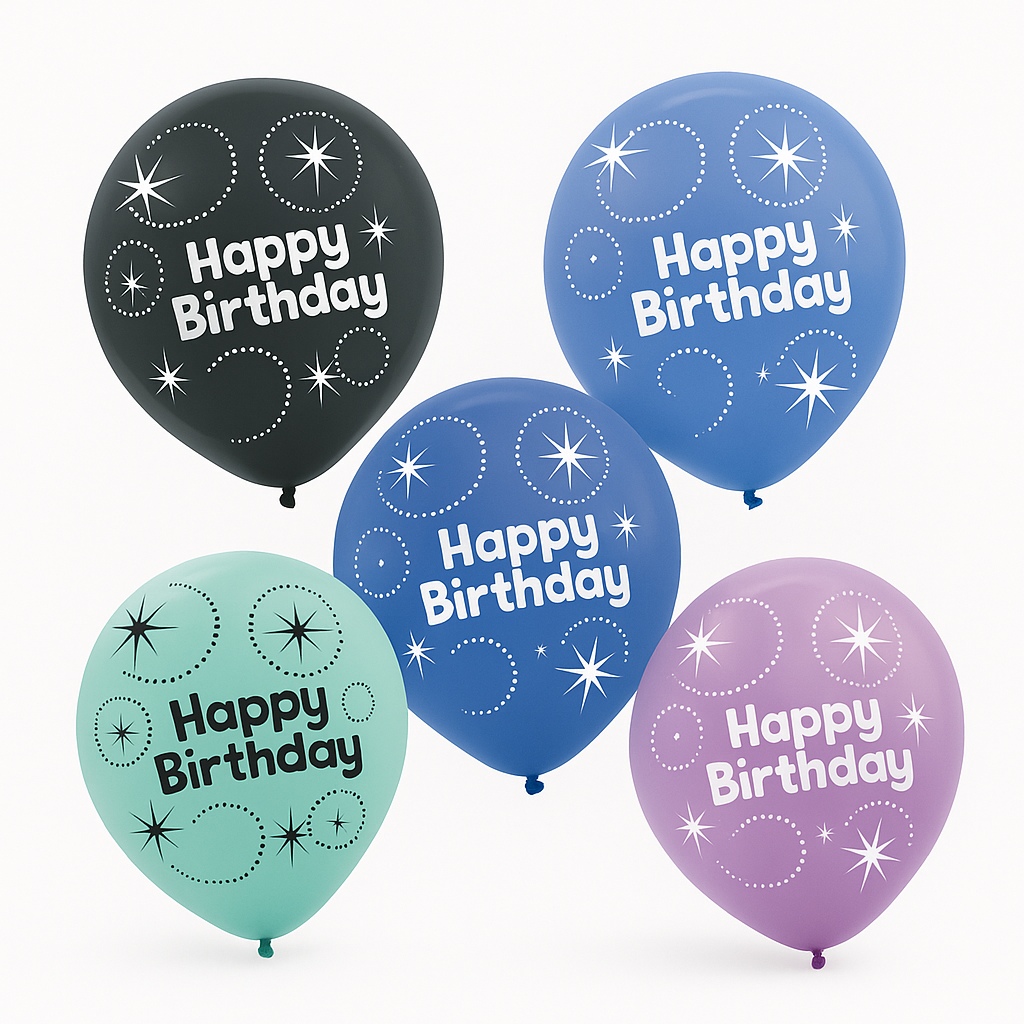 "Time to Party" 12" Happy Birthday Latex Balloons