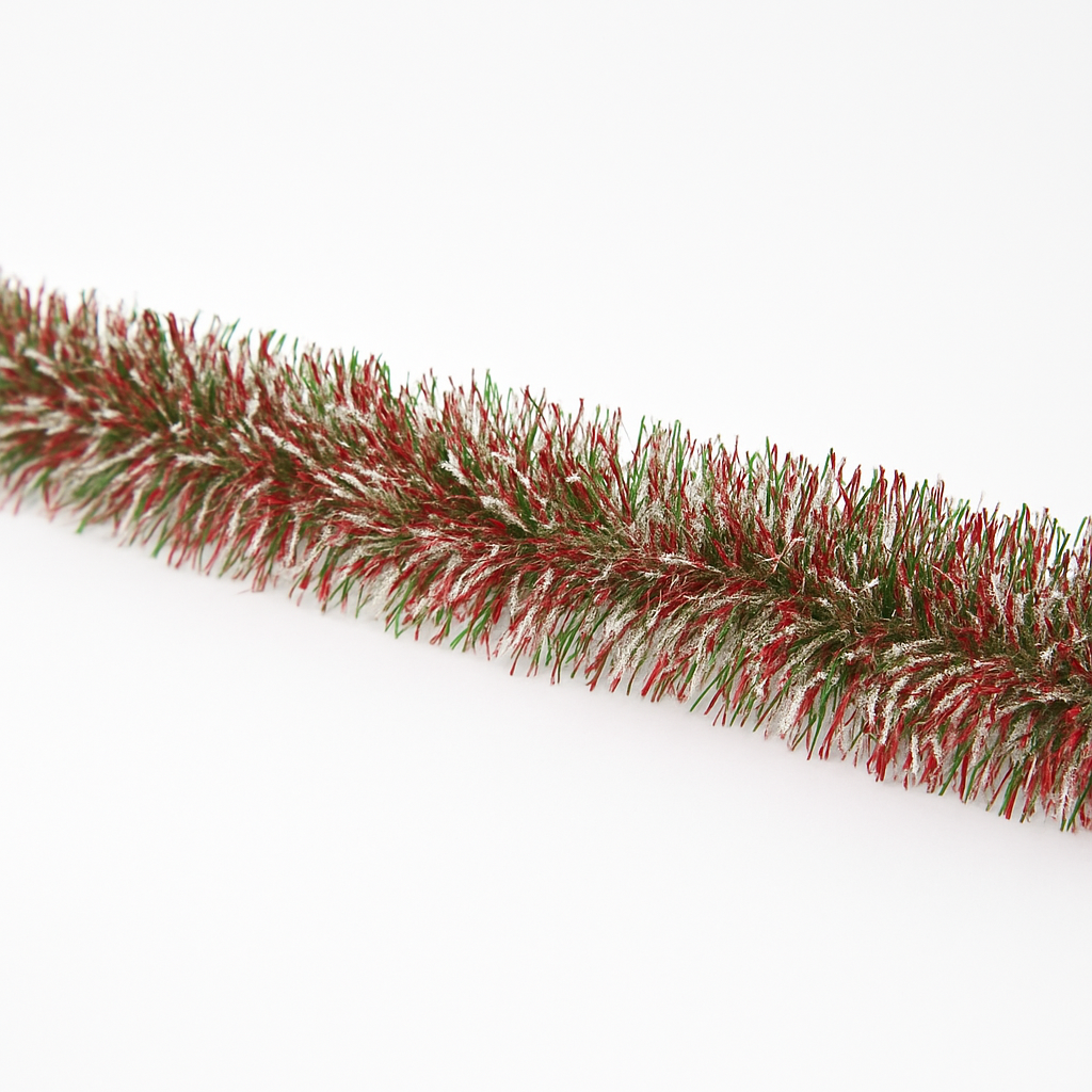 Festive Christmas Tinsel Garland in Red, Green, and Silver
