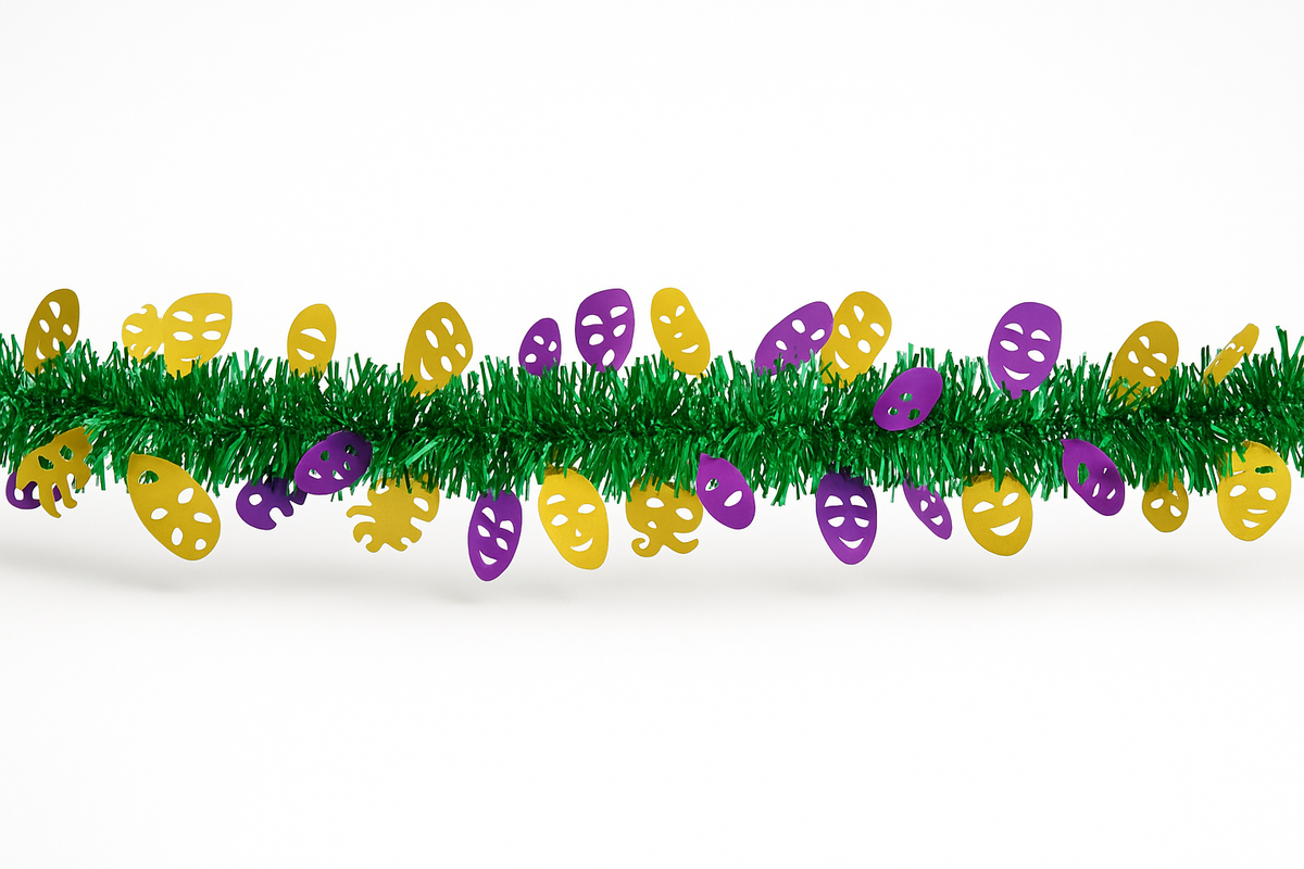 Mardi Gras Mask Tinsel Garland - 15ft