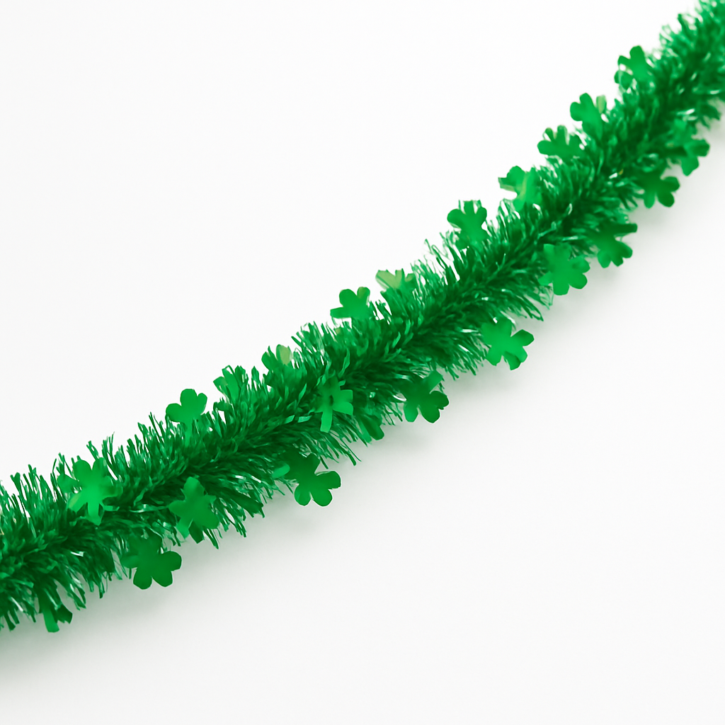 St. Patrick's Day Shamrock Tinsel Boa Garland, 9 ft