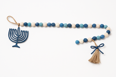 Hanukkah Wooden Bead Garland with Menorah Accent