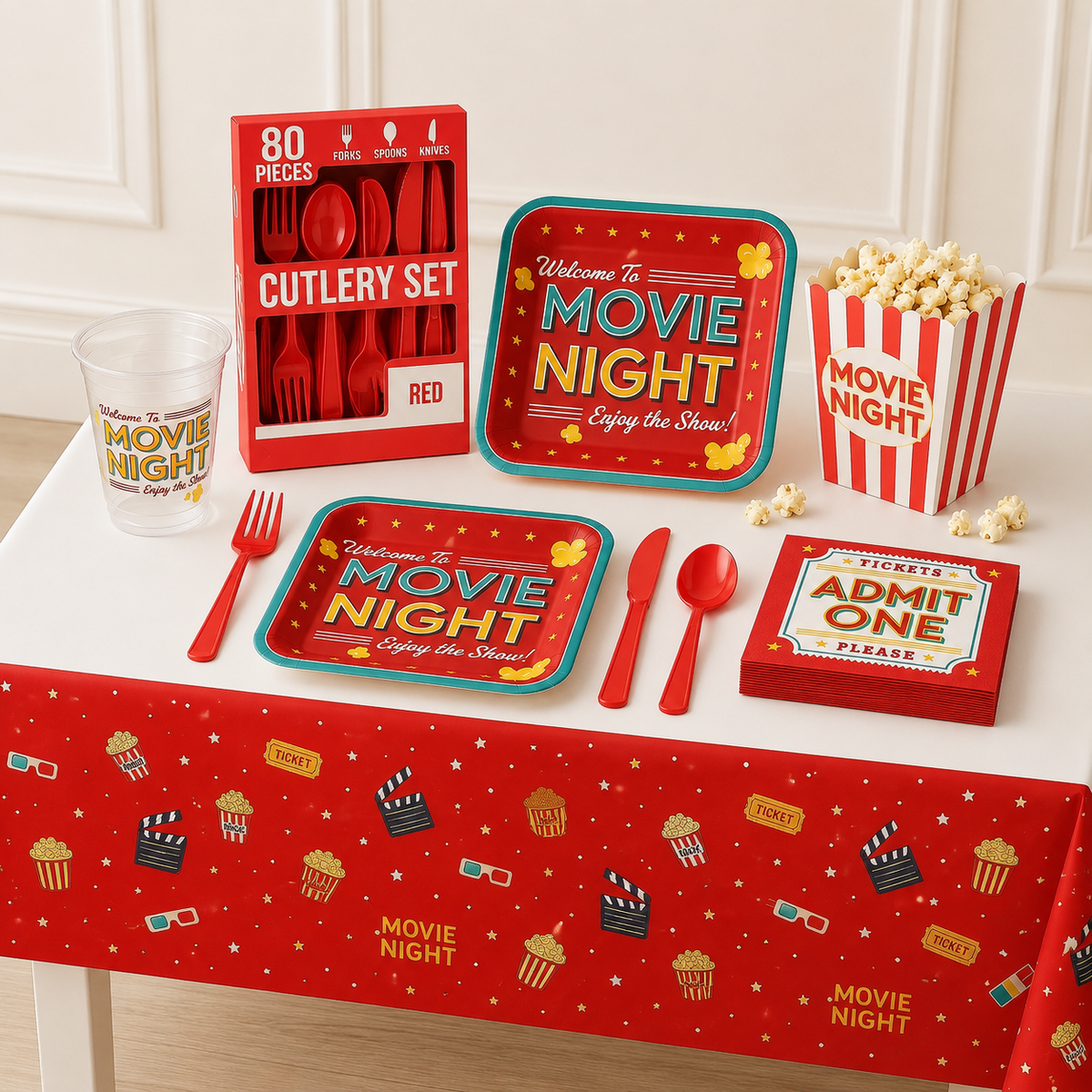 161 Pcs Movie Night Party Kit | For 20 Guests