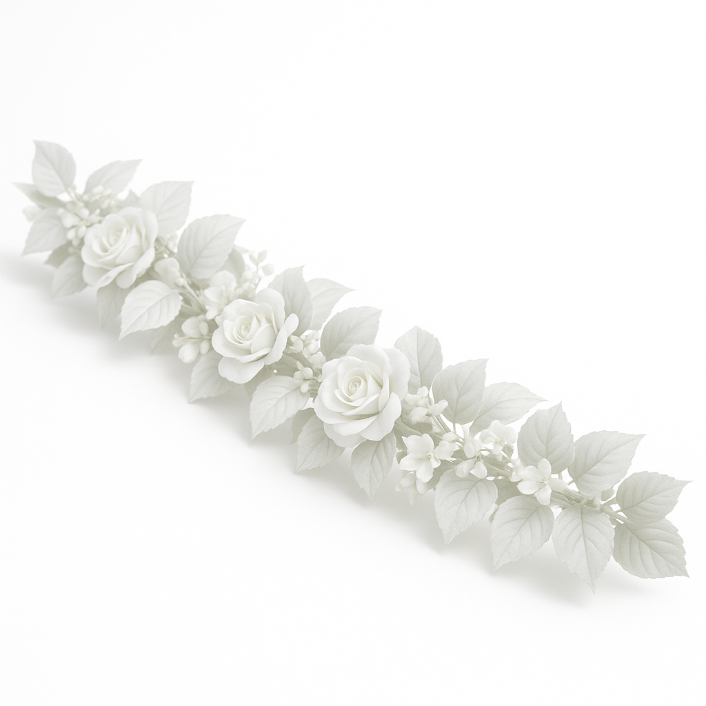 Elegant White Rose & Leaf Fabric Garland - 6 ft