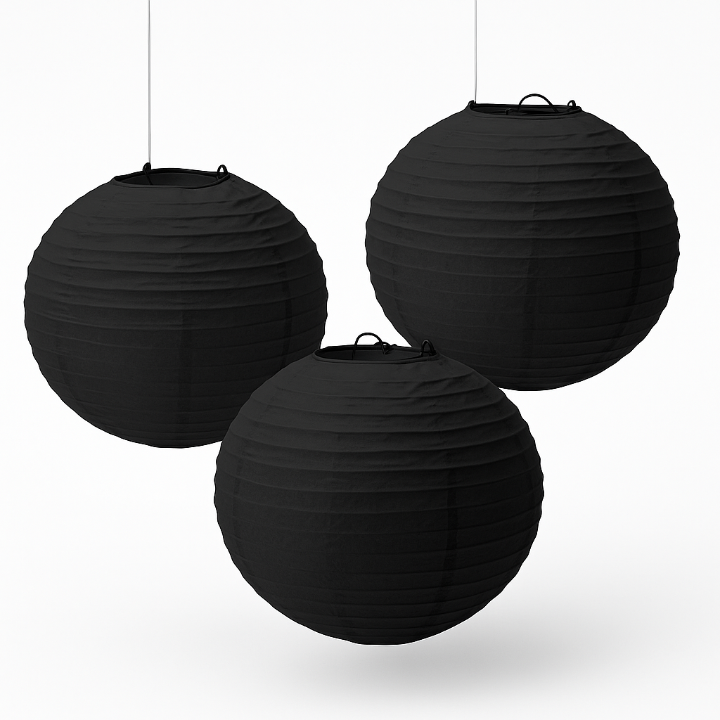 Jet Black 9.5" Round Paper Lanterns - 3 Pack