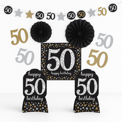 Sparkling 50th Birthday Room Decorating Kit - Black, Gold, Silver