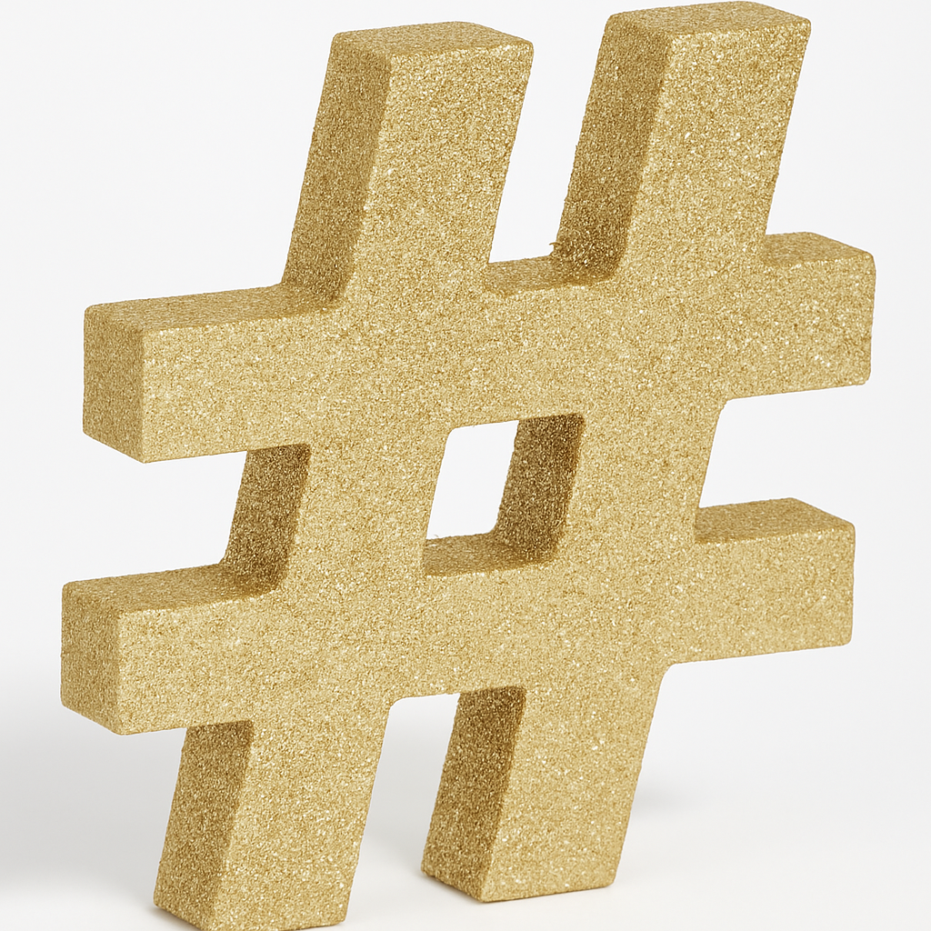 Glitter Gold Hashtag Symbol Sign for Parties