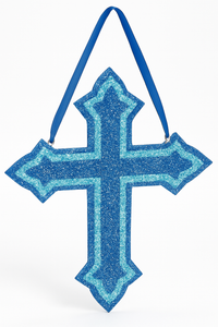 Blue Glitter Foam Sacraments Cross Hanging Decoration