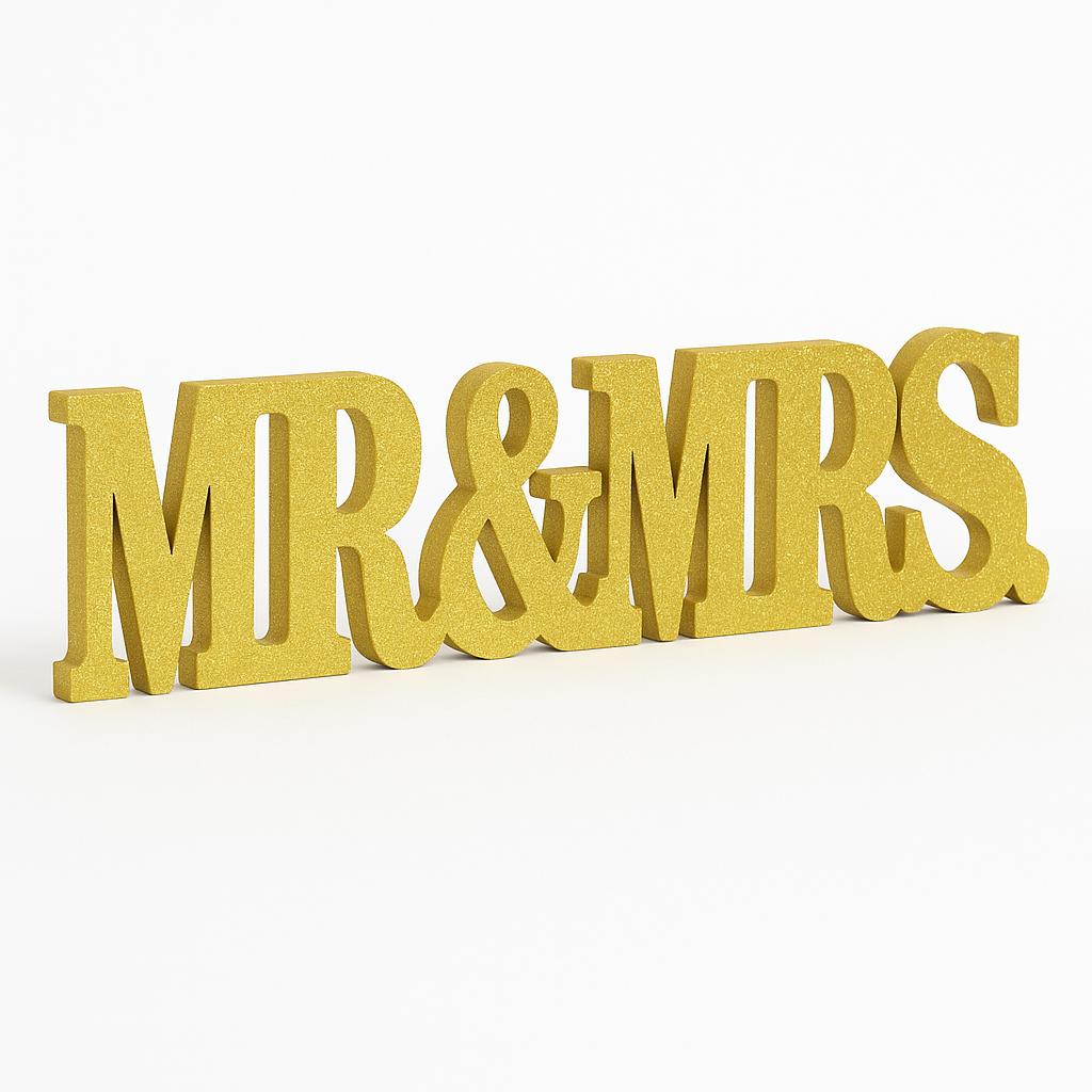 Glitter Gold "Mr & Mrs" Standing Block Sign for Weddings