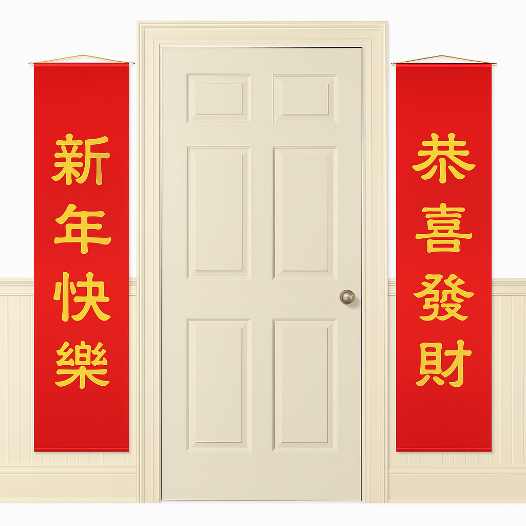 Deluxe Lunar New Year Door Panel Set - Red & Gold, 60-Inch, 2 Pack