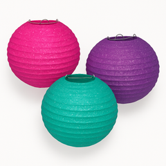 Sparkle Paper Lantern Hanging Decorations - Pink, Teal, and Purple, 9.5-In, 3-Pack
