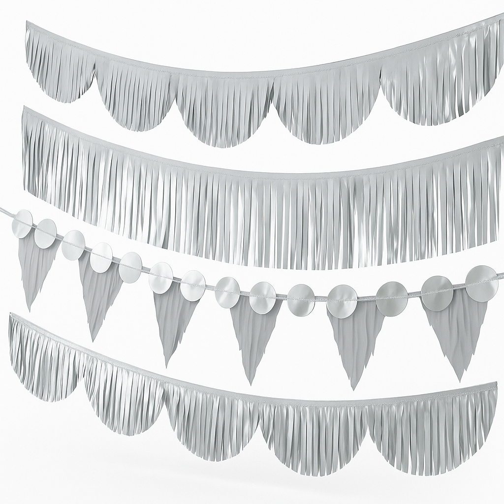Silver Fringe Banner Kit - Metallic Party Backdrop Decoration