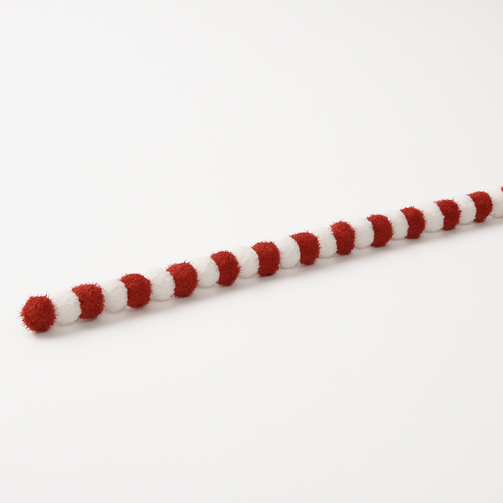 Festive Red & White Pom Pom Tinsel Garland - 9 ft