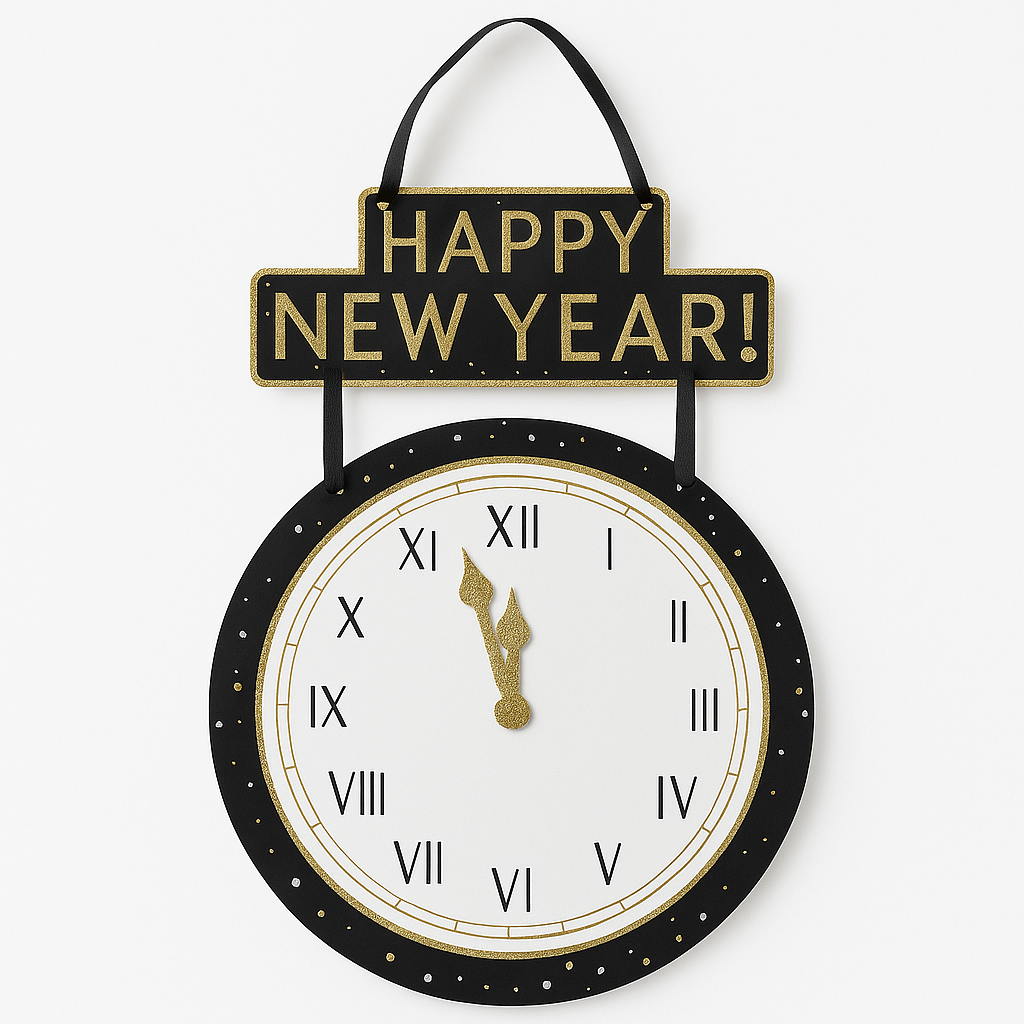 "Happy New Year" Countdown to Midnight Hanging Sign