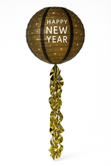 New Year's Eve LED Light Up Lanterns with Gold Fringe, 13-Inch, 2-Pack