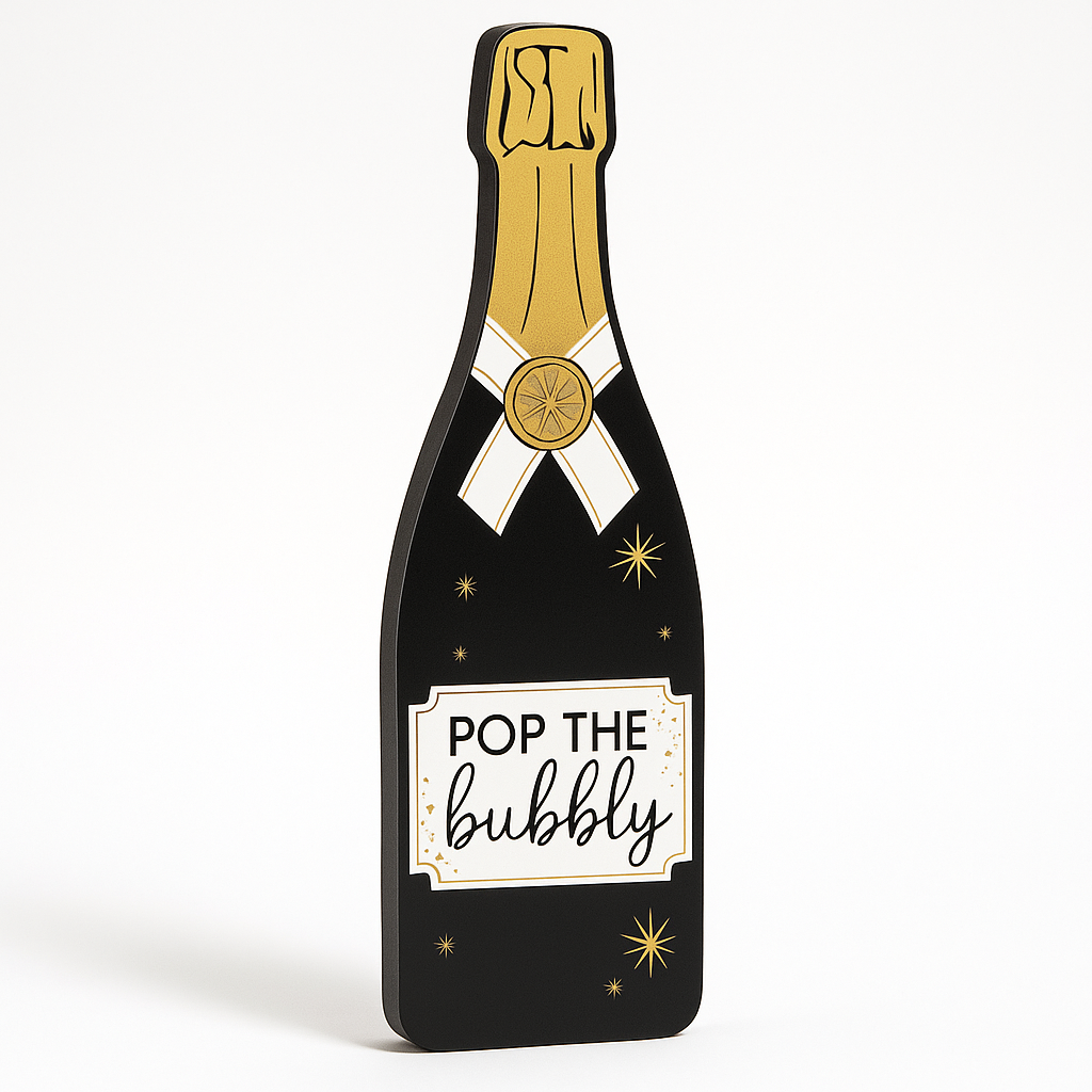LED Champagne Bottle Wall Sign - "Pop the Bubbly"