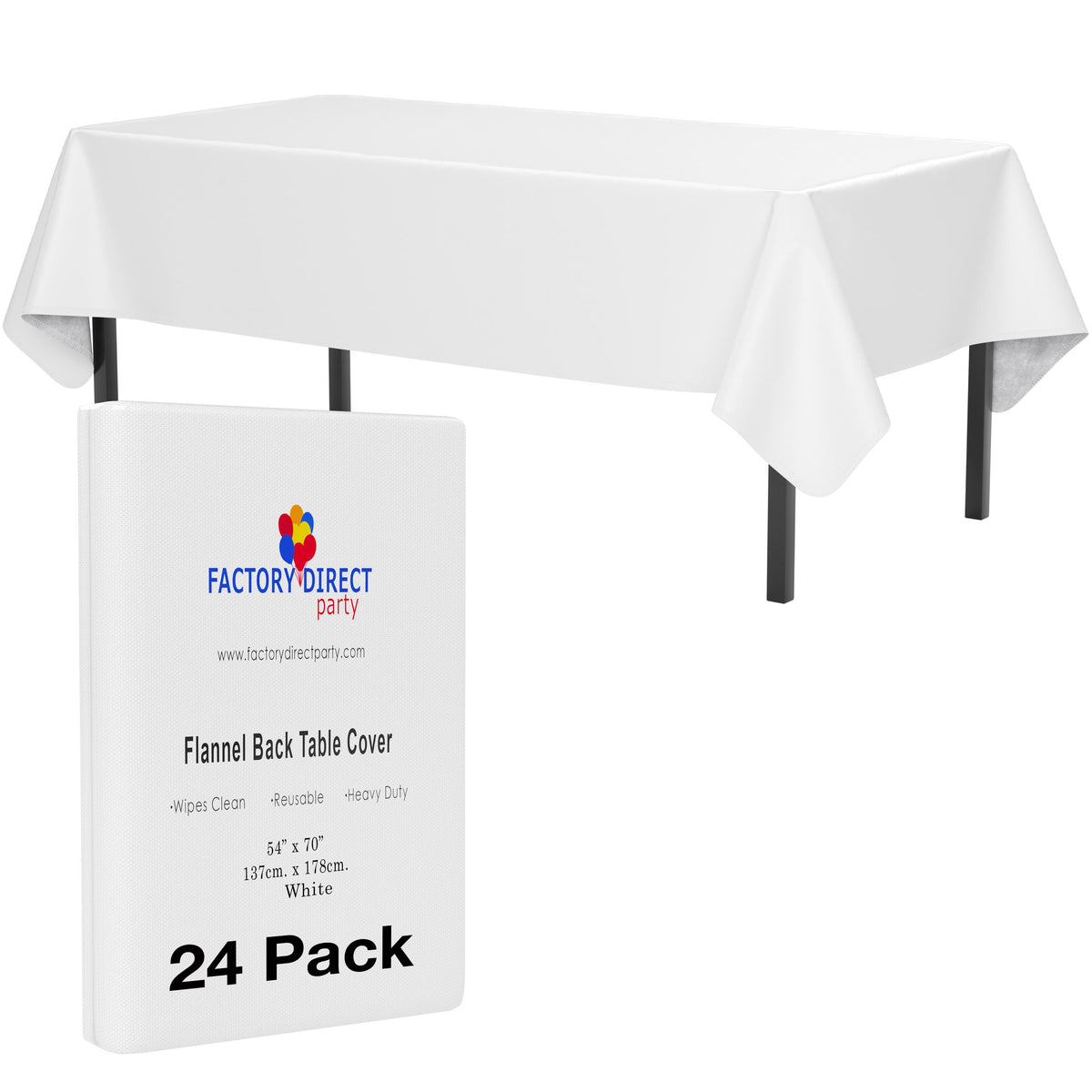 White Flannel Backed Plastic Table Cover 54 In. x 70 In. | Case of 24