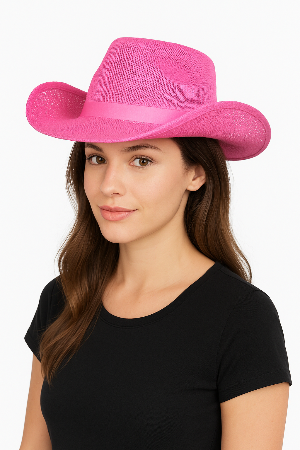 Bright Pink Straw Cowboy Hat - Costume Accessory for Any Event