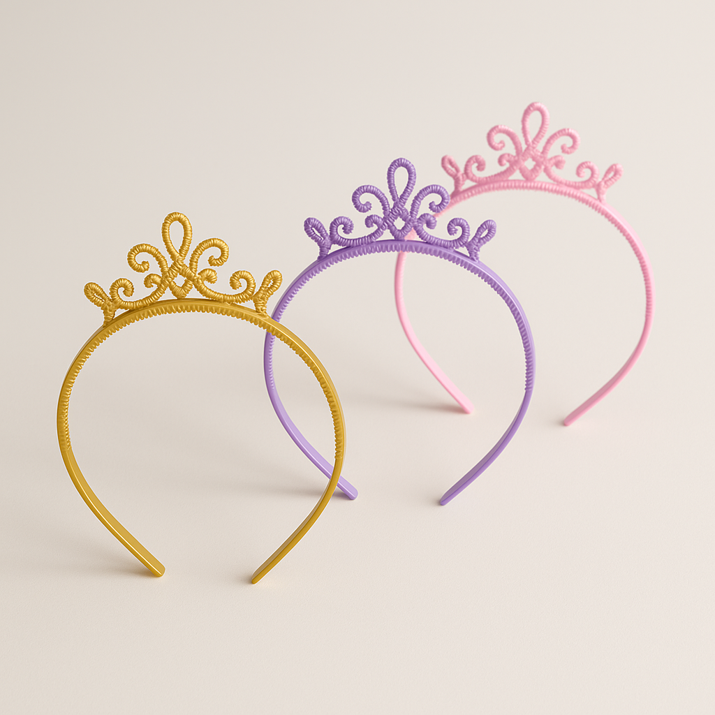 Disney Princess Tiara Crown Headbands - 3 Ct. (Gold, Purple, Pink)
