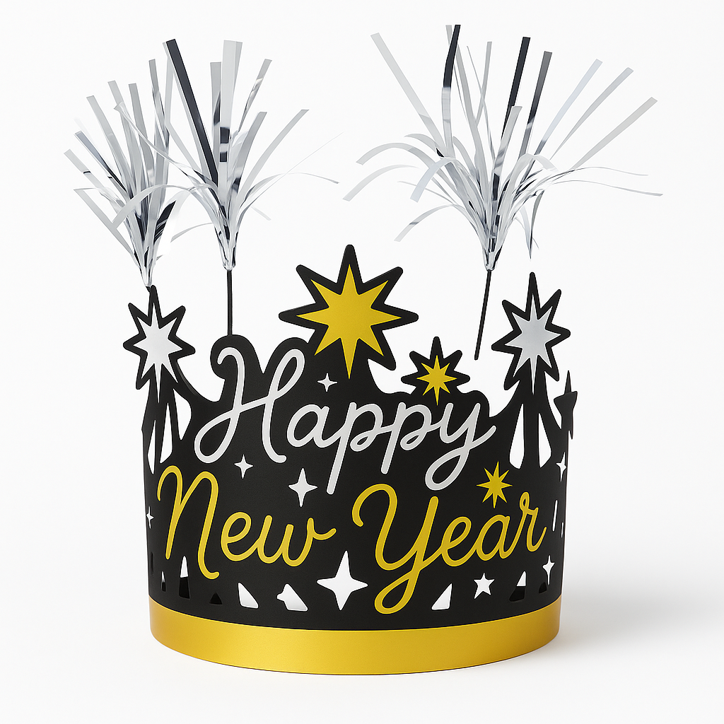 Sparkling "Happy New Year" Tiara Crown - Gold/Silver/Black